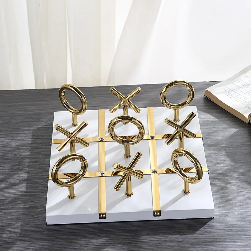 Metal Handicraft Ornaments 3D Chess Golden Chessboard Geometric Decorative Sculpture Decorative Figurines Home Decoration