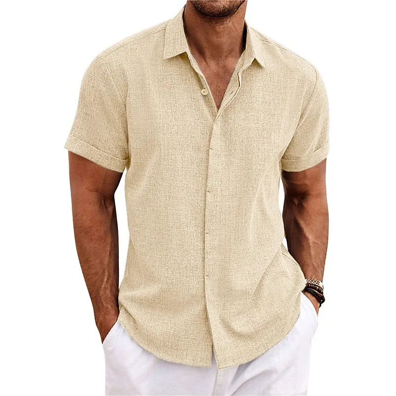 Summer Men's Casual Shirts Fashion Solid Color Stand Collar Single-breasted Cotton Blended Breathable Business Daily Shirts