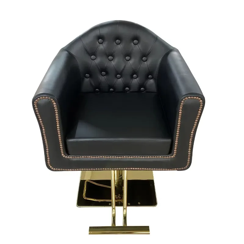 Luxury Black Salon Chair Gold Stainless Steel Base Barber Chair Customizable Color LOGO for Barber Shop