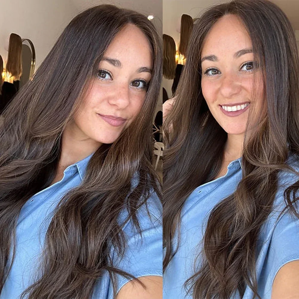 26 بوصة بني داكن الجسم موجة 5x5 قاعدة الحرير طويلة باروكة من شعر طبيعي يهودي مع شعر الطفل HD الدانتيل الشعر الأوروبي قبل قطعها يوميا #2