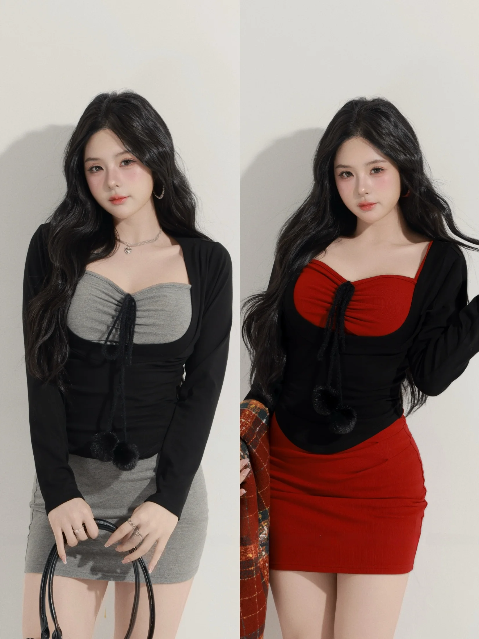 

Warm Fce Lined Long Sve Thermal Set with awl Collar Zipper Closure V-Ne Knitted Dr for Autumn Winter