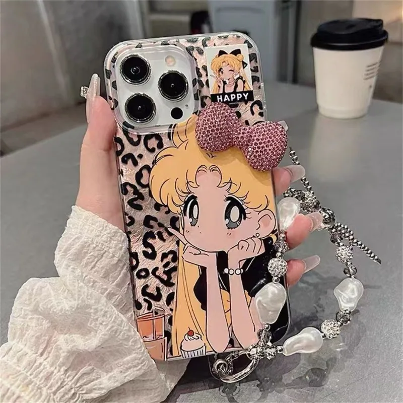 Leopard print Sailor Moon cartoon kawaii phone case suitable for iPhone14/15/12 soft xsmax/11 anti-fall protective case gift