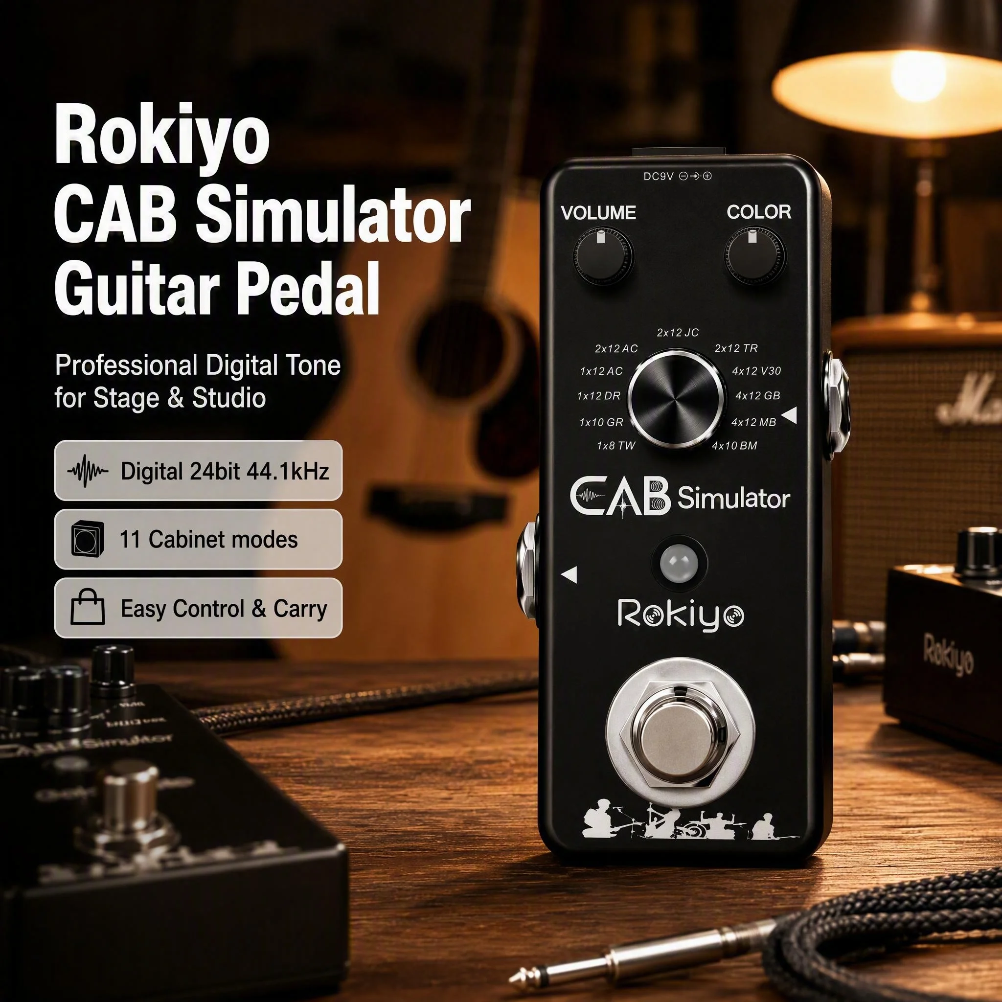 Rokiyo Mini Stompbox Cab Simulator Pedal with 11 Modes Digital Cabinet Simulation for Guitar And Bass Psychedelic Effects