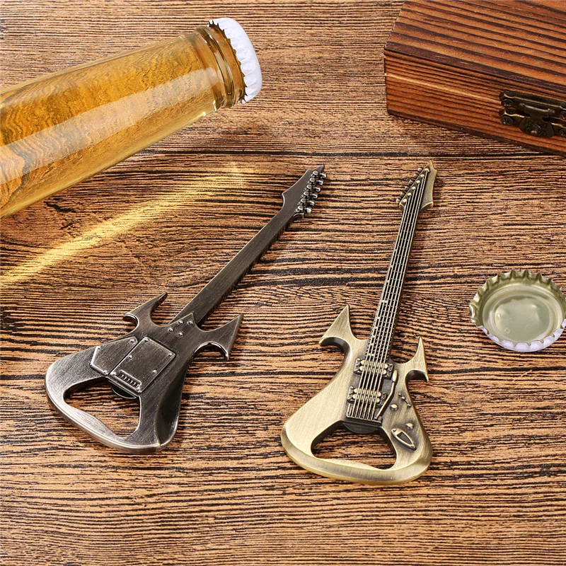 Creative Guitar Shape Metal Beer Openers Bottle Opener Corkscrew for Kitchen Club Party Wedding Barware Accessory Set with Bag