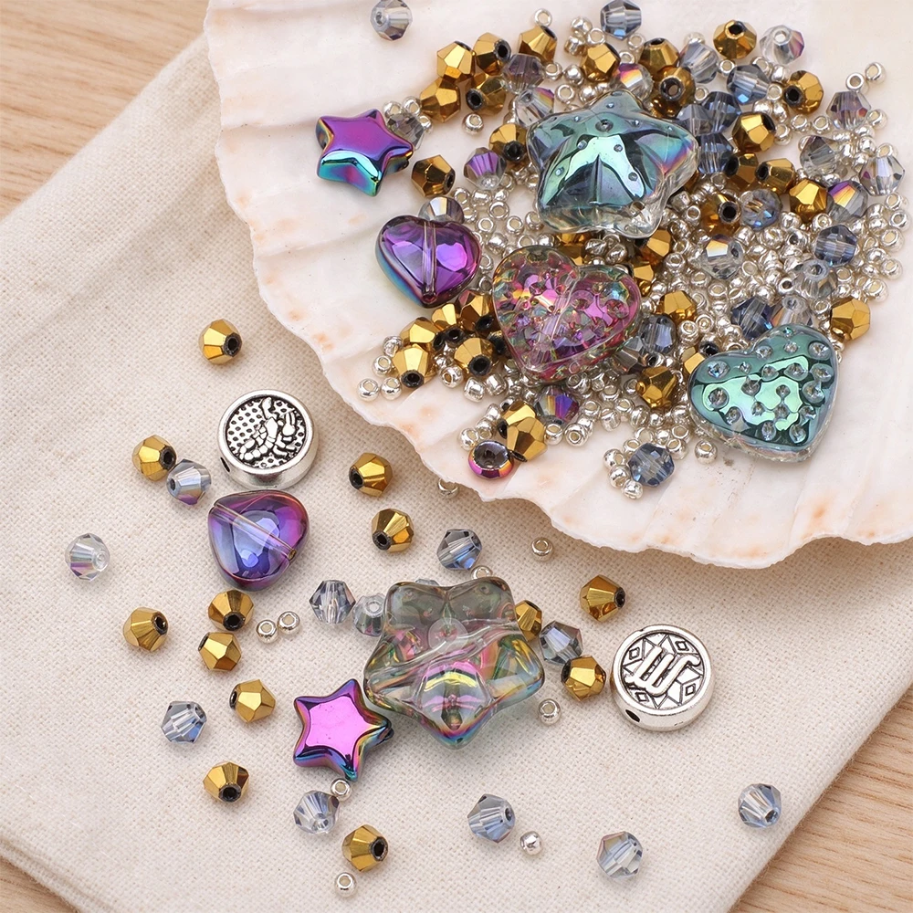Mixed Crystal Star Heart Pendants Glass Bicone Beads Seedbeads Alloy Beads For DIY Making Bracelet Necklace Jewelry Accessories