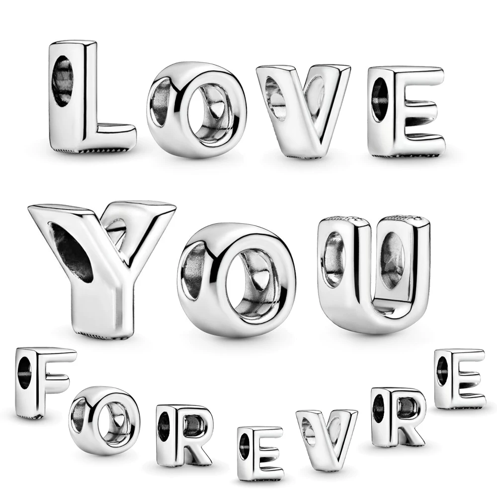 Gran oferta A-Z 26 cuentas del alfabeto letra de amor cuentas aptas para pulsera Pan Original DIY joyería de mujer regalo del Día de San Valentín