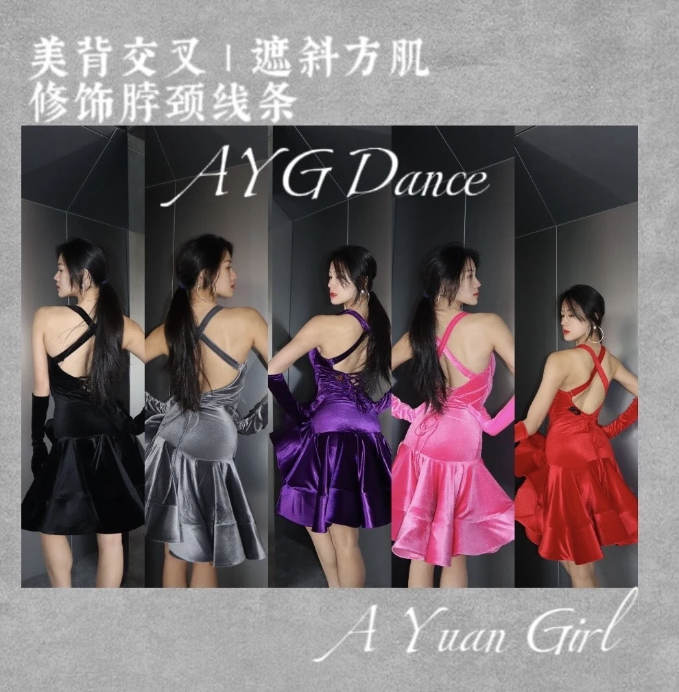 Velvet Latin Dance Competition Dress Women Luxury Fishbone Dress Prom Club Cha Cha Rumba Samba Dance Performance Costume NV24503