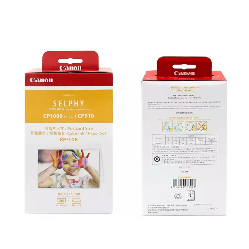 Original for Canon Selphy CP1300 CP1200 CP1000 CP910 CP1500 RP-108 Ink Cassette Photo Paper Set Printer KP108IN 6 Inch