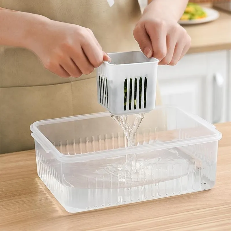 Refrigerator Storage Box 6/4 Grid Food Vegetable Fruit Storage Box Fridge Organizer Drain Basket Meat Onion Ginger Clear Crisper