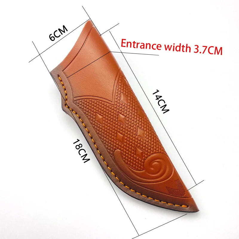 1piece Cowhide Straight Knife Scabbard Sheath Diamond Carving Cow Leather Cover Storage Bag Outdoor Knives Pants Case