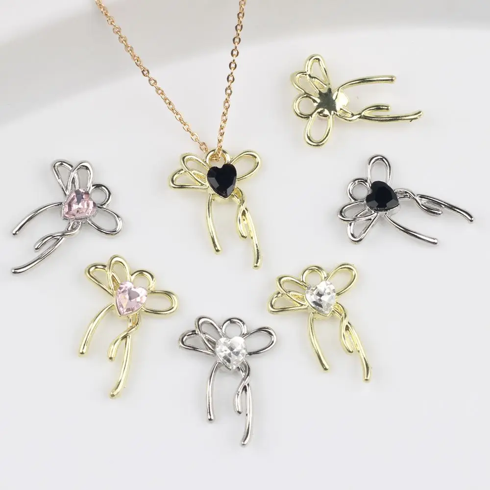 

10Pcs/lot Simple Alloy Zircon Bow Pendant DIY Jewelry Making Supplies for Necklace Bracelet