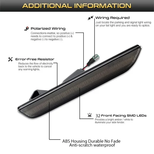 Imagen 2 del producto Luces indicadoras de posición lateral del parachoques trasero delantero luces LED de señal de giro luces de estacionamiento para Ford Mustang 2010 2011 2012 2013 2014