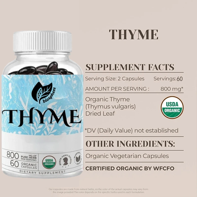 

Чебрец, 60 капсул, высокоэффективная травяная пищевая добавка, натуральная добавка, без искусственных цветов и сладостей