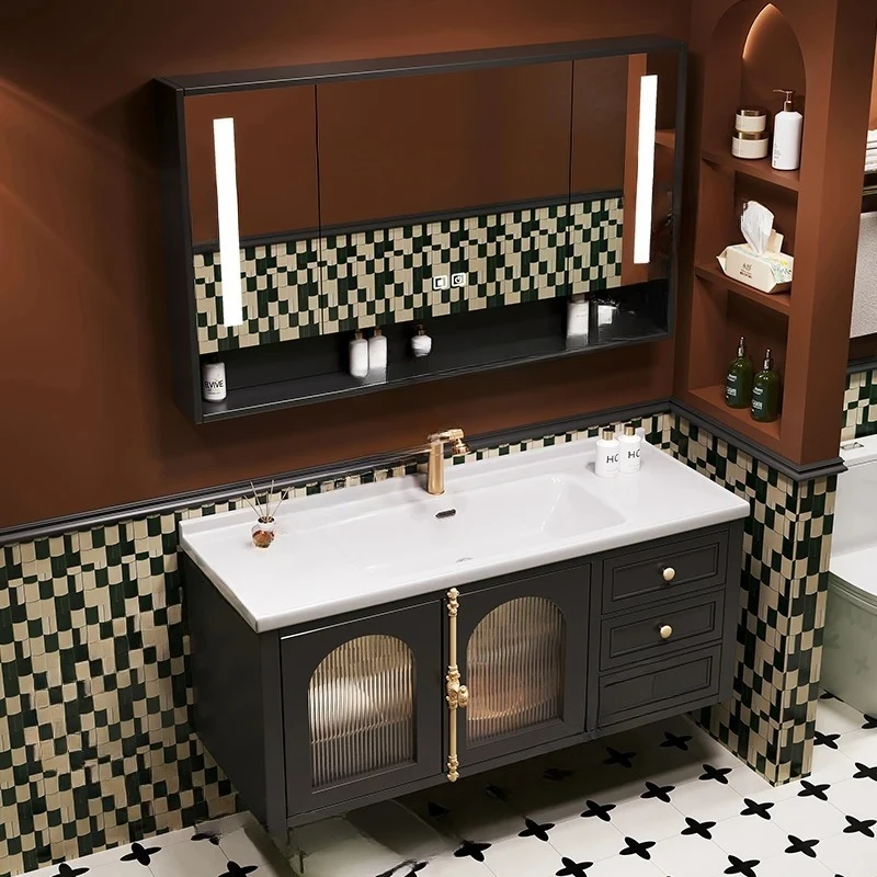 Luxury Makeup Storage Bathroom Cabinets Oak Drawers Space Saver Bathroom Cabinet Mirror Sink Mobiletto Bagno Home Furniture