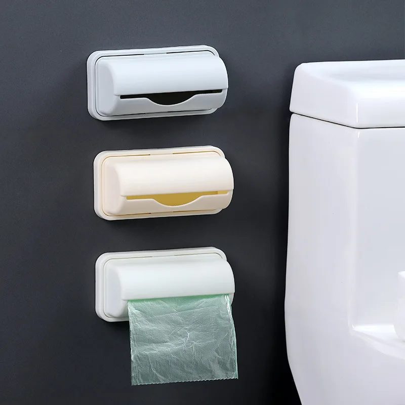 Self-adhesive Garbage Bag Storage Box No Punch Wall Mounted Trash Bags Organizer Kitchen Bathroom Plastic Bags Container Holder