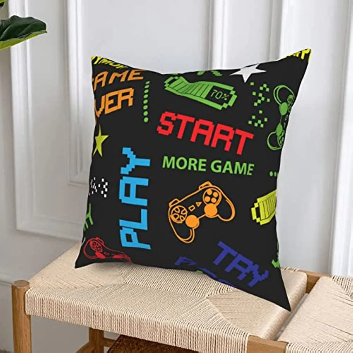 Set of 4 Gaming Gamer Gifts Pillow Cover Game Controller Throw Pillows Case Cushion Cover Decor for Boys Room Bedroom Sofa Couch