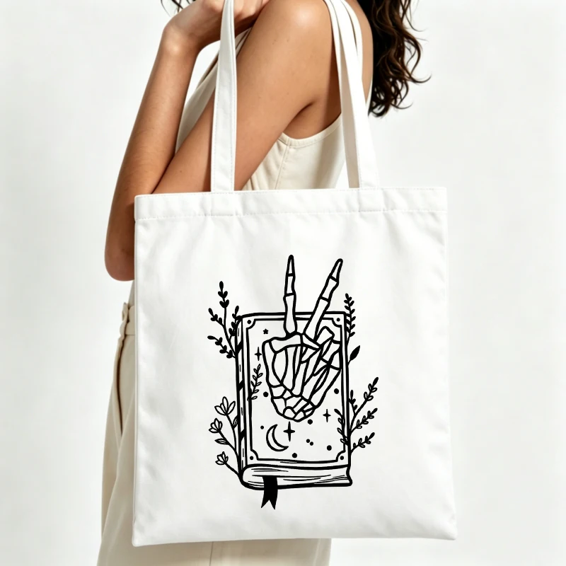 crystal and book graphic canvas tote bag with minimalist design, ideal for daily shopping and casual outings
