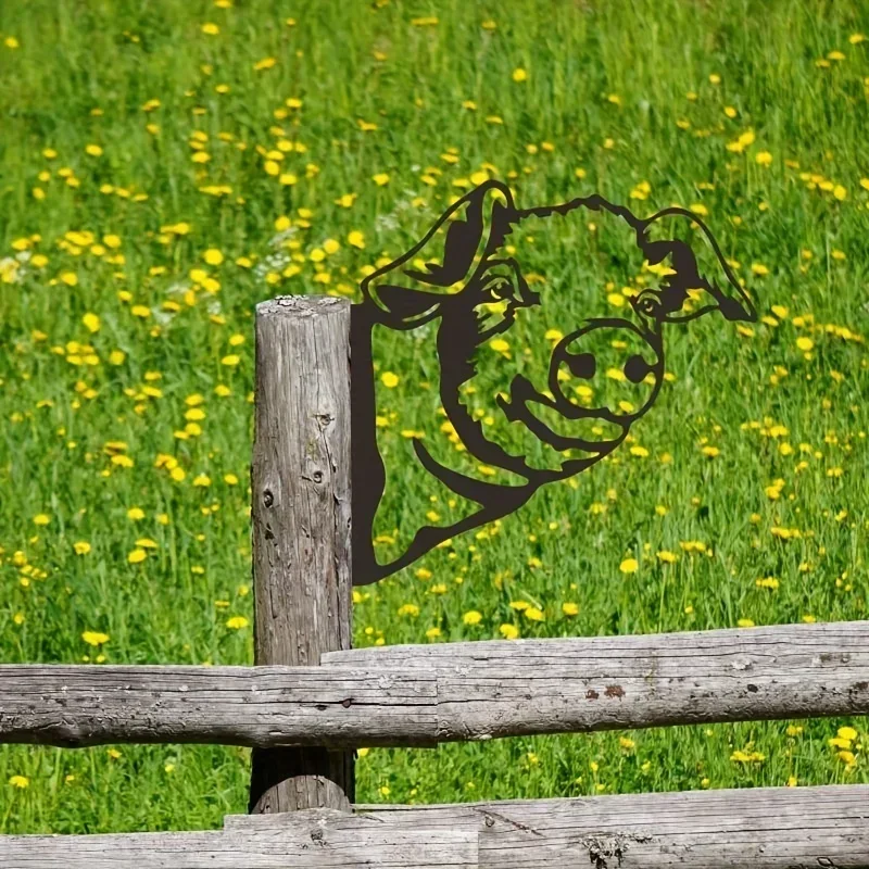 Pig Peeker Metal Silhouette Garden Stake Sculpture For Fence, Yard, Farm, Patio, Lawn Decor, Fall Decor, Halloween