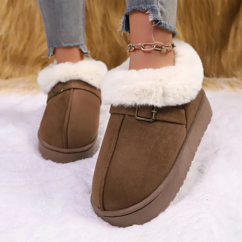 Thick Bottom Snow Boots Women's Fleece Lined Warm Winter Shoes 2026 Fur Shoe Bread Shoe High Top Cotton Shoe Anti Slip