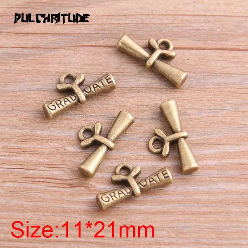 10PCS 11*21mm Two Color Bachelor Cap Charms Letter GRADUATE Pendant Jewelry Metal Alloy Jewelry Marking