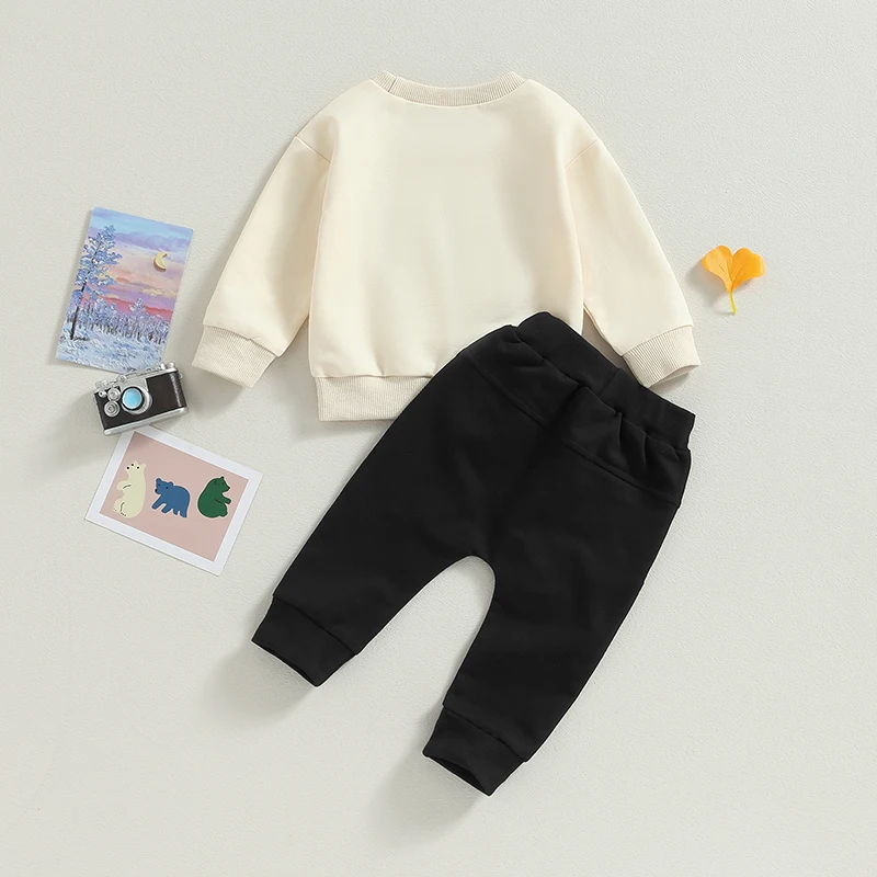 Tenues d'Automne à Manches sulfpour Bébé, Broderie d'Ours, Ensemble Pantalon à Poches, Vêtements Chauds pour Tout-petits, 2 Pièces