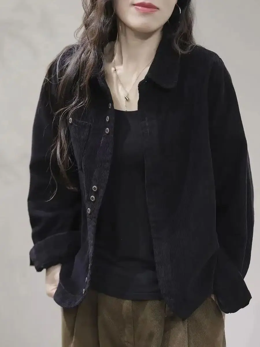 

Свободная длинная вельветовая куртка-рубашка: универсальная верхняя одежда для женщин, коллекция Cleanfit Sle Winter, модная женская куртка