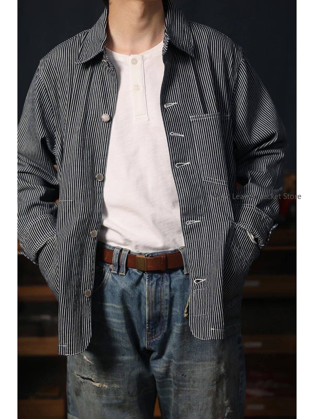 

Rail Road Style Coat American Vintage Railroad Engineer Workwear Amekaji Striped Jacket