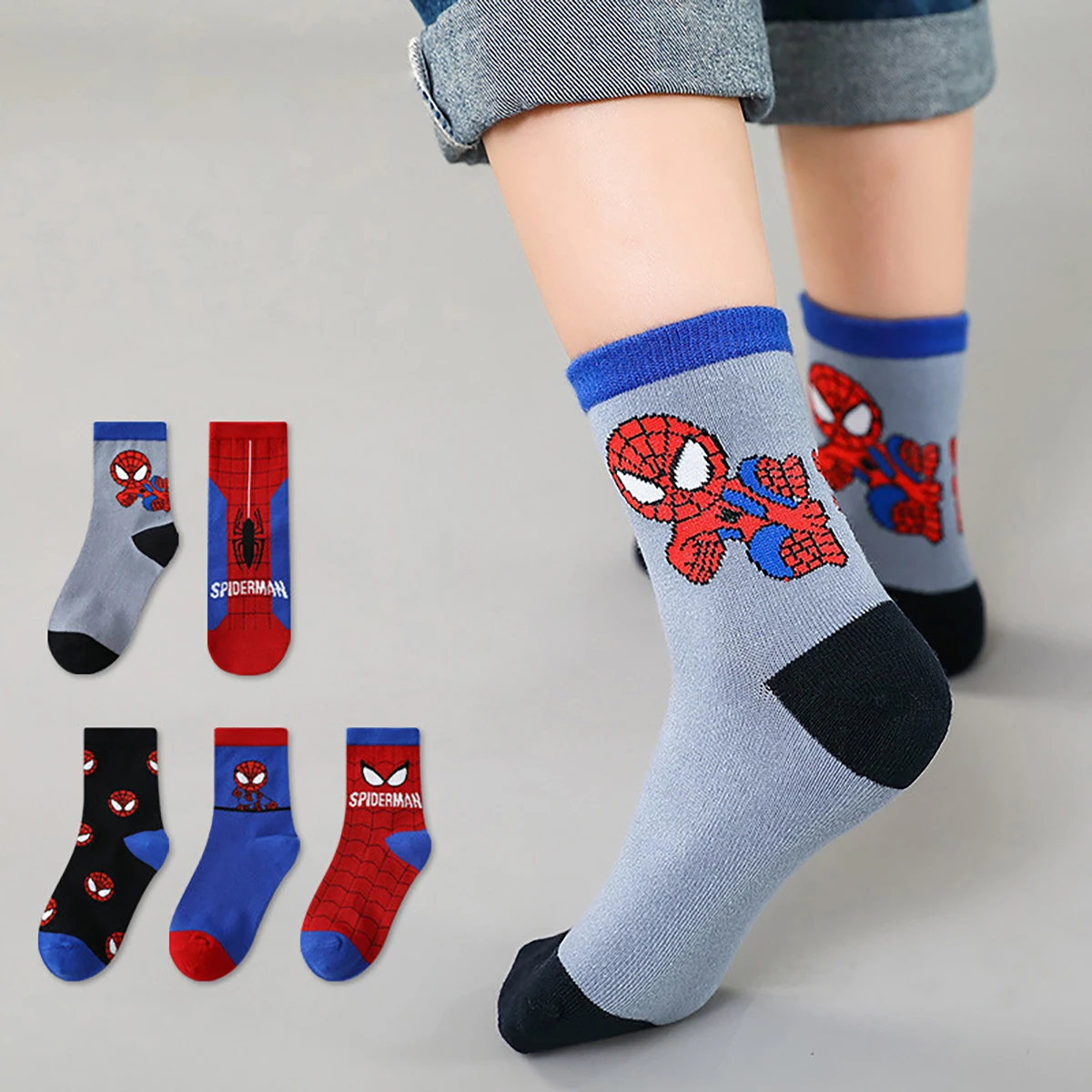 5 Pairs Spider socks Swing Into Action! Spider-Hero Kids Socks Web-Slinging Fun for Little Heroes Children's Mid-tube Socks