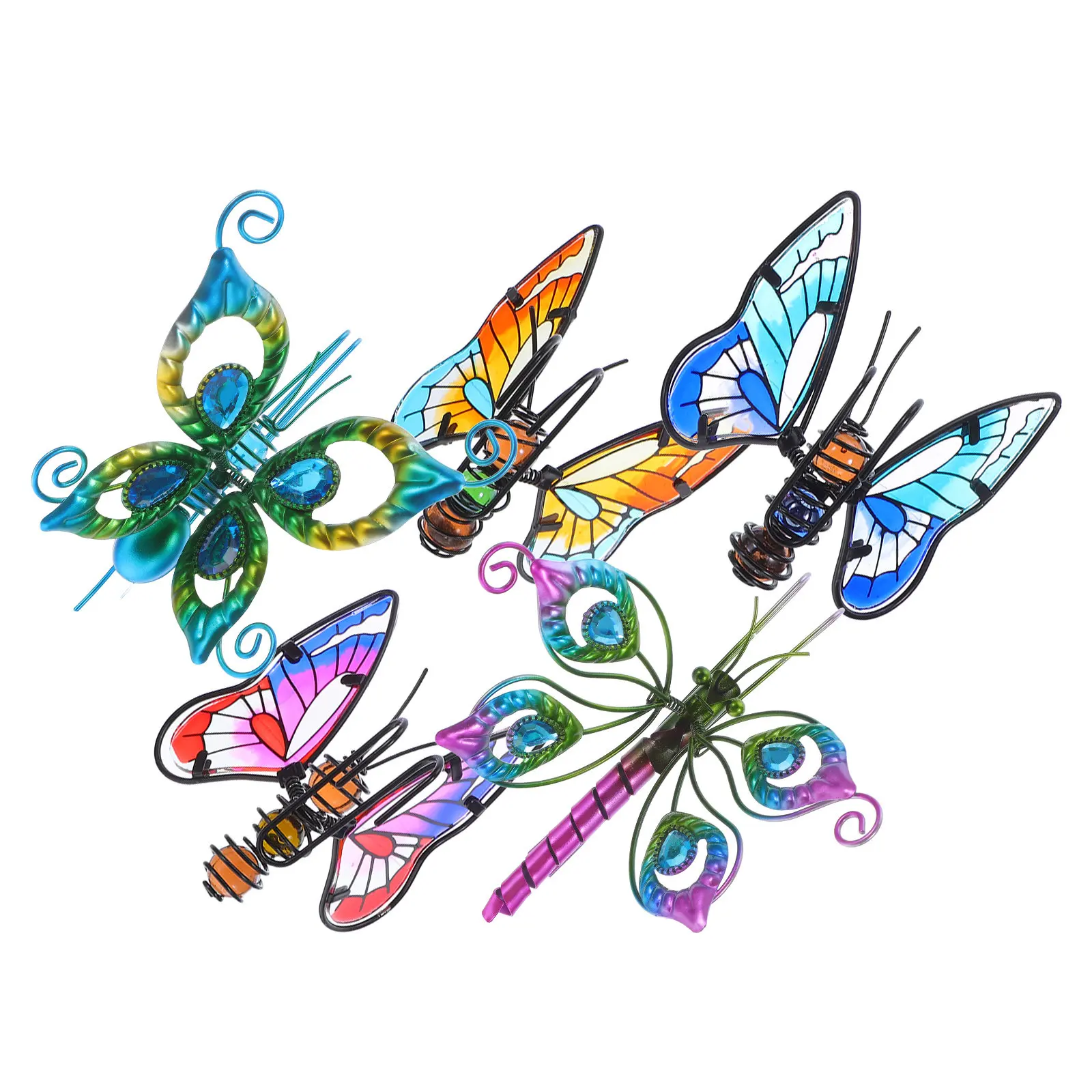 Butterfly Hanging Ornaments 5 Piece Colorful Stained Glass Style Plant Pot Garden Home Decor