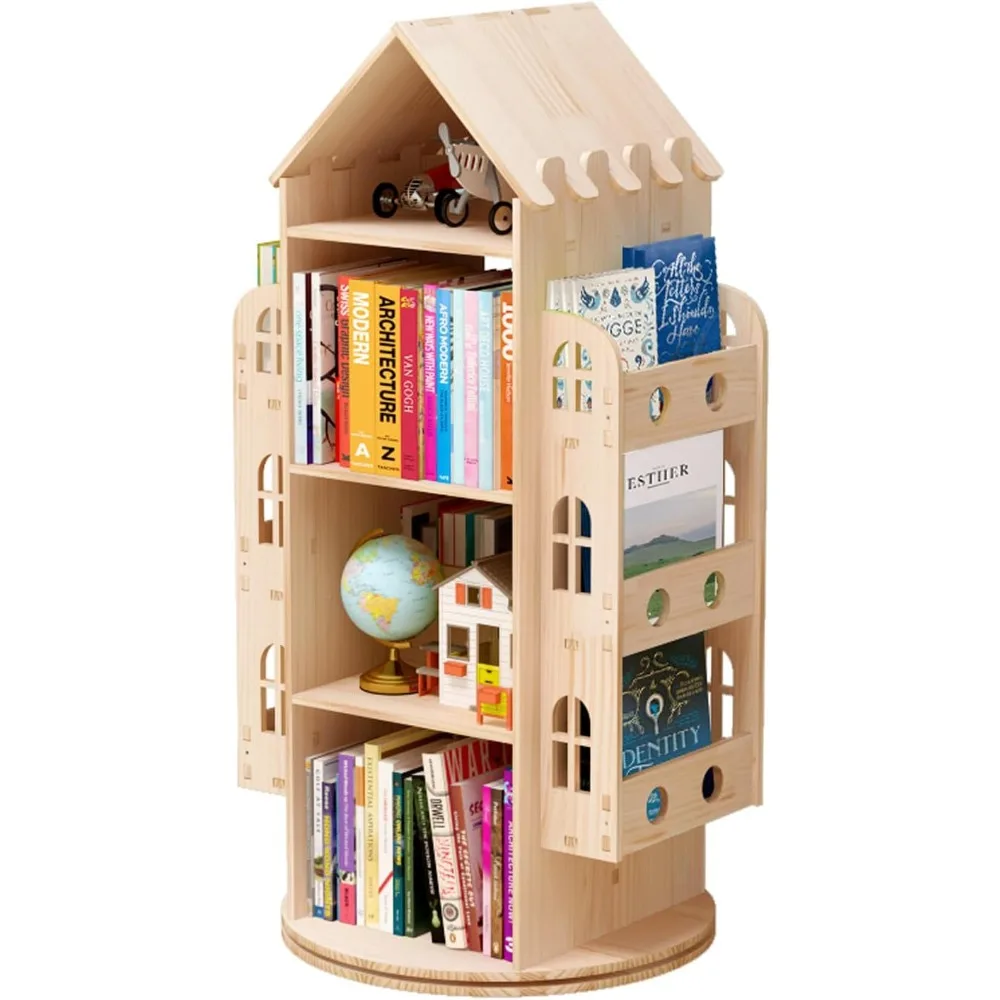 Scaffale girevole con display a 360 gradi Scaffale per libreria da pavimento a 4 livelli per libreria per bambini e adulti, scaffale per libri in legno