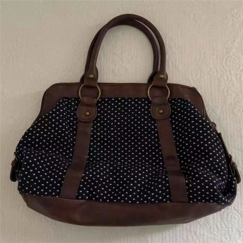 Japanese Retro Polka Dot Tote Bag Women Preppy Style Large Capacity Briefcase Ladies Sweet Harajuku Daily Versatile Handbag Chic