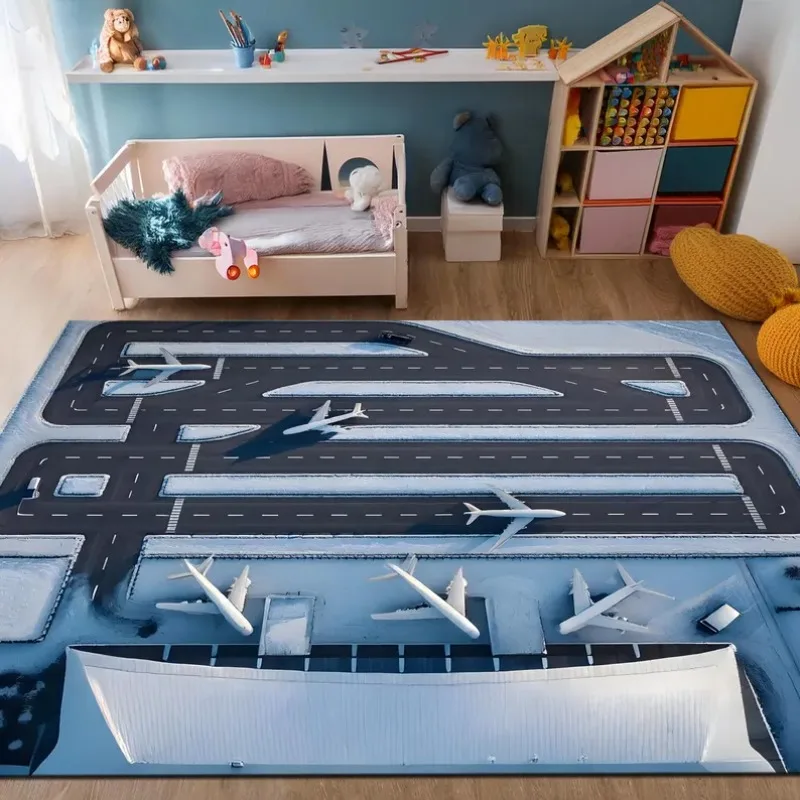 Runway Play Rug Airport Decor Rugs Plane Rugs Apron Rug Kids Room Rug Boys Room Decor Playing Mat Birthday Gift Popular Rug