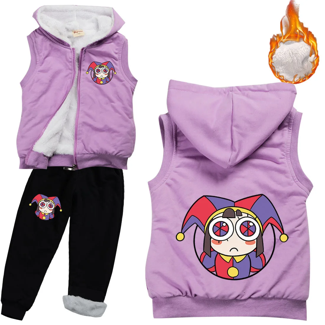 Hot 2024 The Amazing Digital Circus Clothes Set Kids Winter Warm Sleeveless Zipper Jacket Pants 2pcs Set Girls Thicken Tracksuit