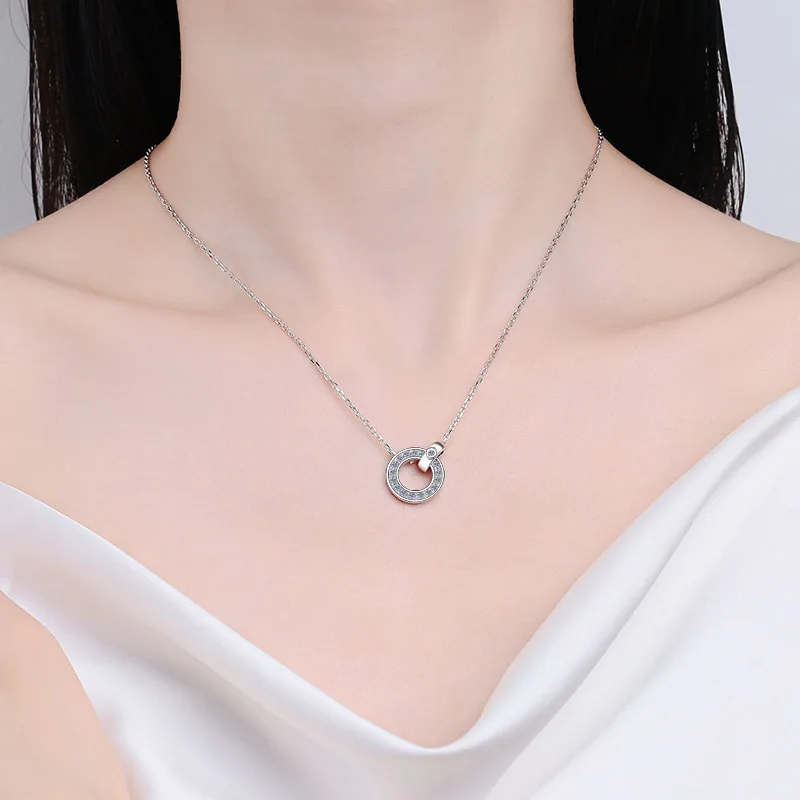 S925 Pure Silver Necklace with Moissanite Collarbone Chain Plated with Pt950 Gold Necklace