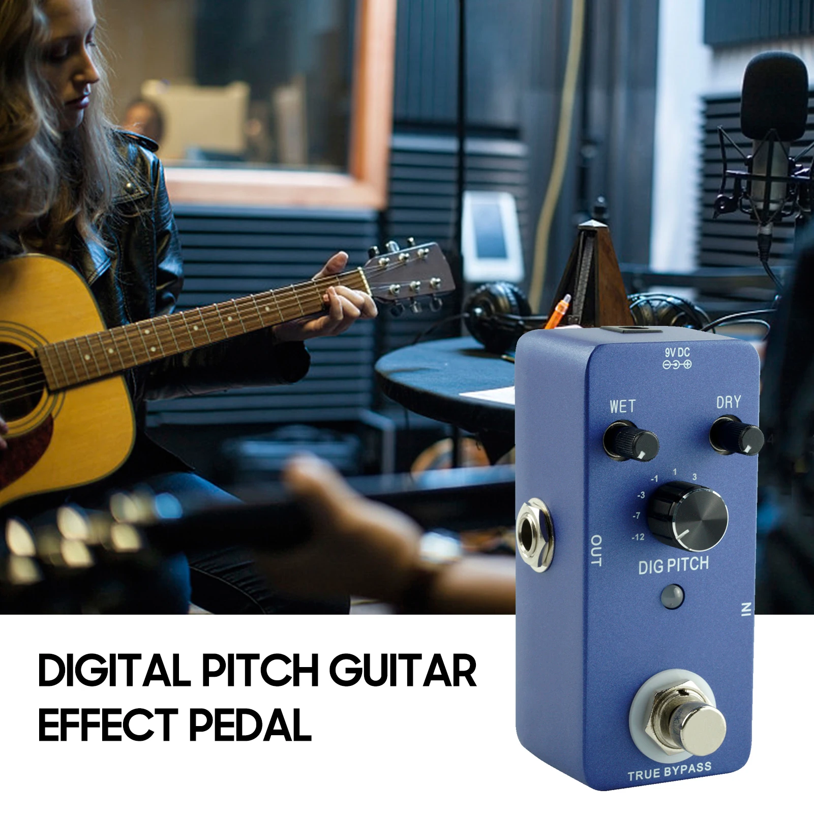 

Цифровая педаль эффектов M-VAVE DIG PITCH Педаль эффектов для гитары с True Bypass 9-шаговые типа Shift Shell из цинкового сплава Mini Single Type