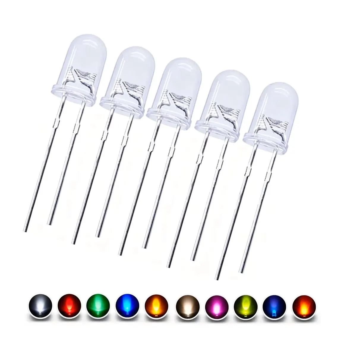 50pcs 5mm LED Diode Ultra Bright Warm White Red Green Blue UV Purple Yellow Orange Pink Multicolor 2V 3V Emitting Assortedt Set