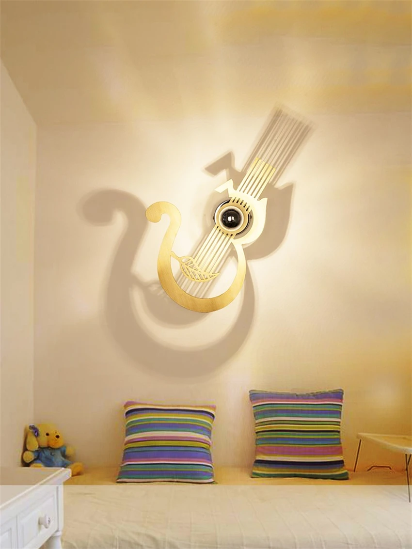 Guitar light shadow laser engraving wall lamps bedroom study aisle light modern art bedroom living room kids wall sconces lights