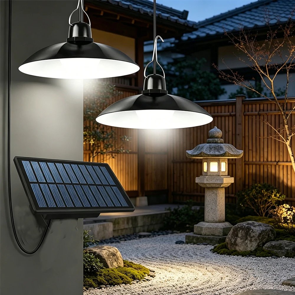 

Single/Double Head Solar Pendant Light Led Solar Powered Lamp Chandelier Camping For Outdoor Garden Shed Barn Room