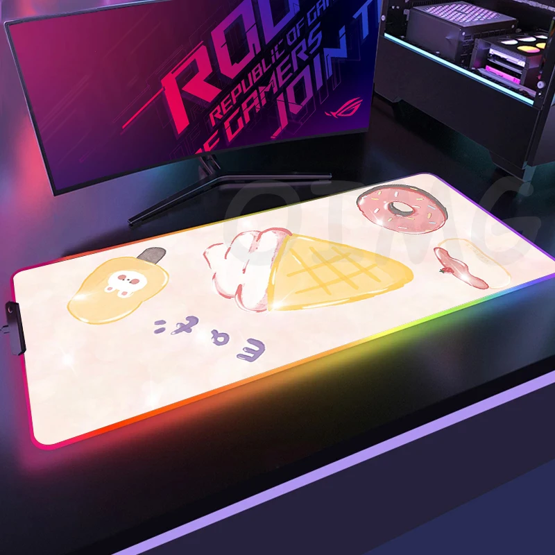 

Cute Food LED Gaming Mousepads Waterproof Large Backlight Desk Mat Locking Edge Gamer Mousepad RGB Mouse Pad Luminous Mouse Mat
