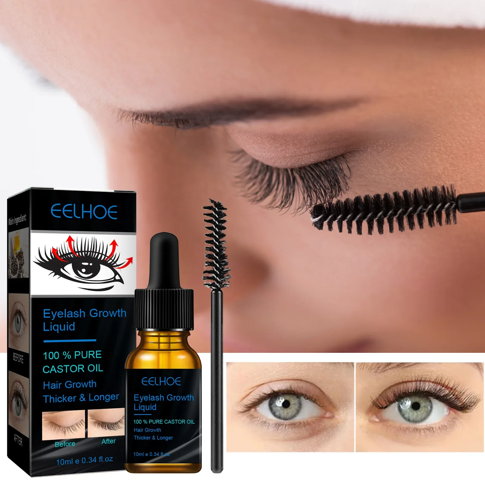 EELHOE Wimpergroei Vloeistof Diep hydraterende voedingsstoffen Wimpervloeistof voor uitzien Wimperserum Natuurlijke ricinusolie Groeivloeistof