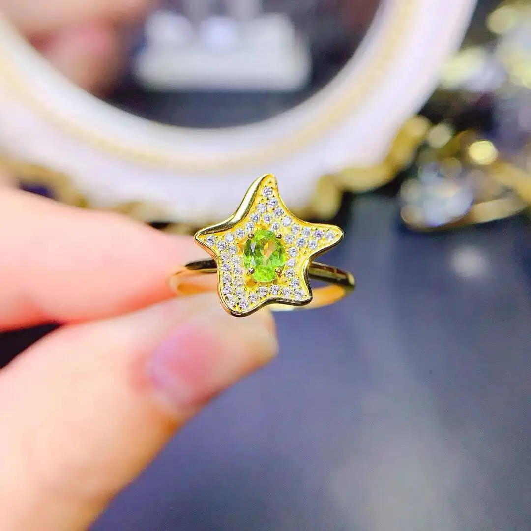 KJJEAXCMY New Jewelry Natural Women's Peridot Ring 925 silver inlay Colorful and splendid Crystal pure fire flash explosion