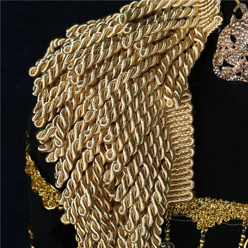 Mens Gold Tassels Court Prince Stylish Suit Jacket Brand Stand Collar Slim Fit Steampunk Gothic Vintage Uniform Costume Homme