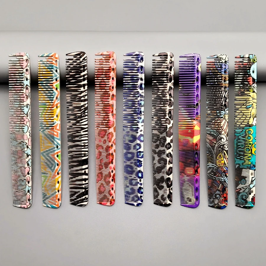 Regenbogen-Friseurkamm, Friseursalon, Damen, langes Haar, Herren, flacher Haarkamm, rot, lila, Farbverlauf, spitzer Schwanz, Haarbürste – Detail 2