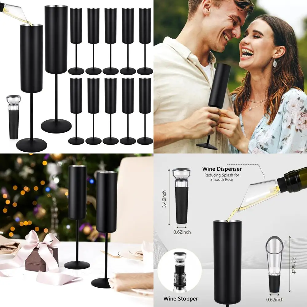 

Флейты для шампанского из нержавеющей стали, 12 шт., прочные многоразовые очки на 6 унций для вечеринки, свадьбы, дня рождения, рождественских торжеств