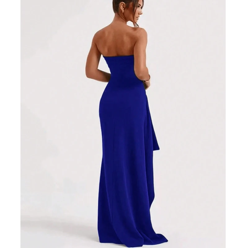 2024 Zomer Slash Hals Strapless Feestavondjurk Casual Mouwloze Hoge Split Lange Jurk Elegante Backless Sexy Jurk Vestidos