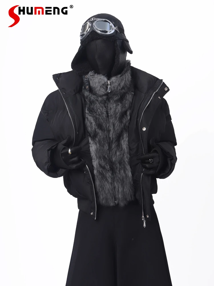 

Fashion Faux Two-Piece Warm Parkas Men Women 2025 Winter New Thickened Warm Jacket Design Parkas Long Sleeve Handsome Chic Coats