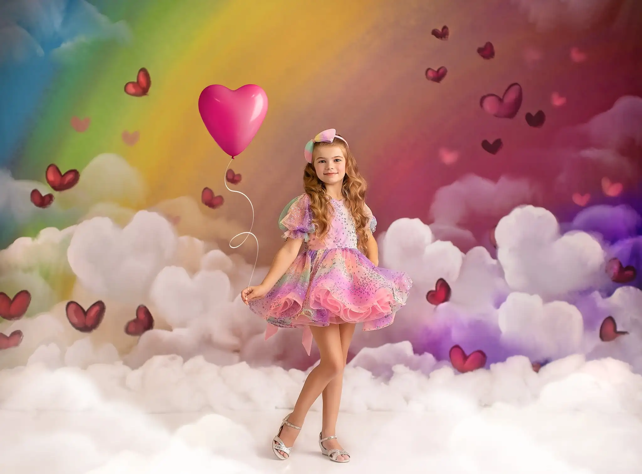 Valentine's Day Rainbow Backdrops Kids Girl Photography Props Child Adult Photocall Decors Heart Balloons Backgrounds