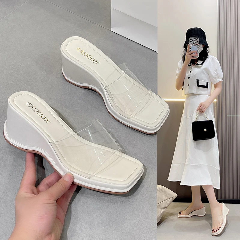 2024Women's sandalshigh heels slippers  flip flops summer shoes pumps sandalias transparent slides mujer