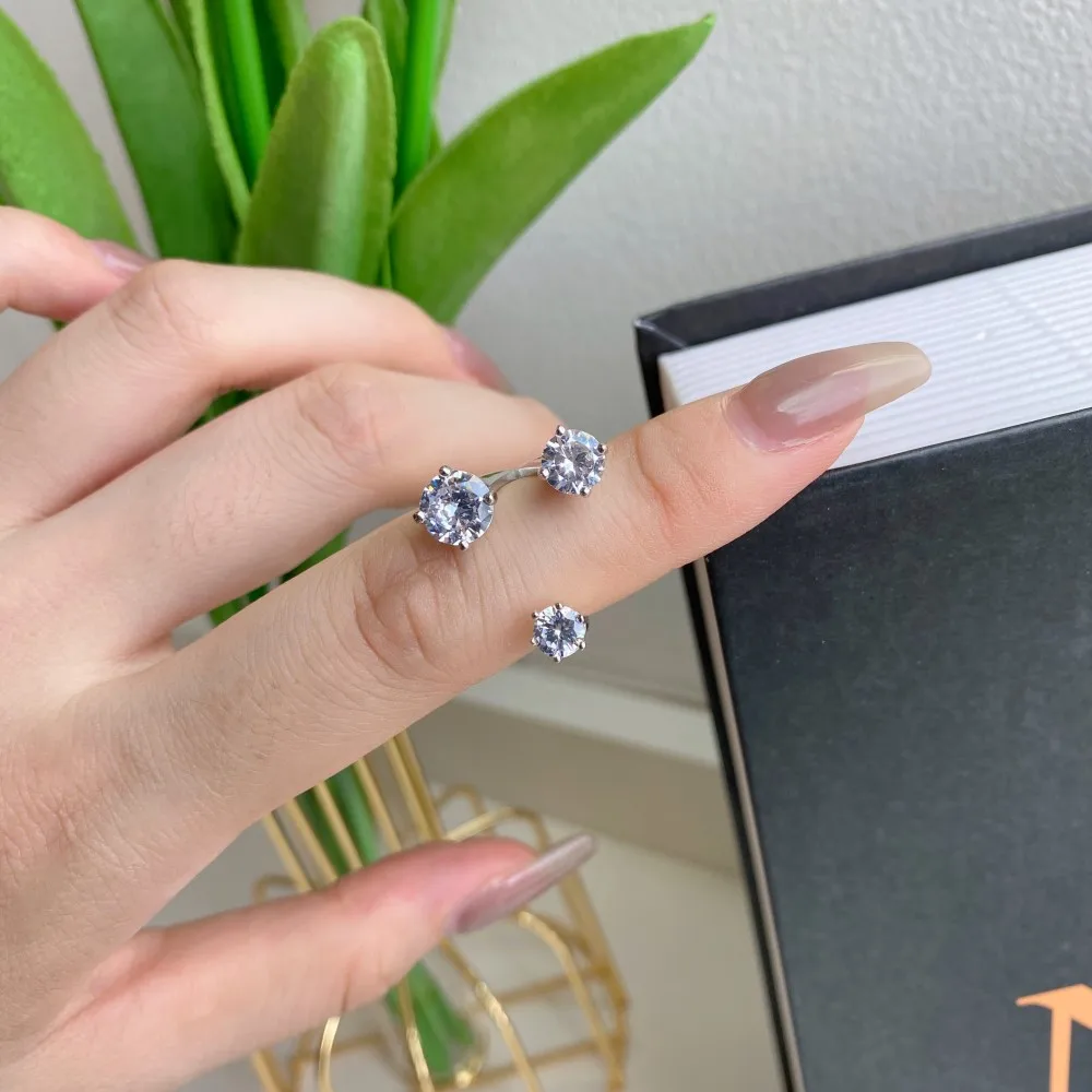 New S925 all-over sterling silver zircon ring women's niche design sense big and small eye expression opening ring adjustable