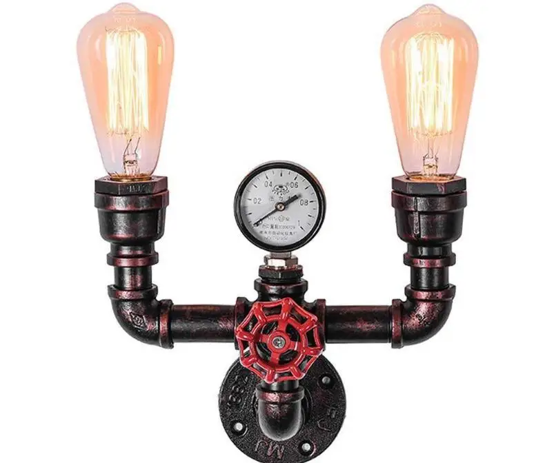 

American Industrial Style Retro Wrought Iron Water Pipe Wall Lamps with E27 LED Edison Bulbs